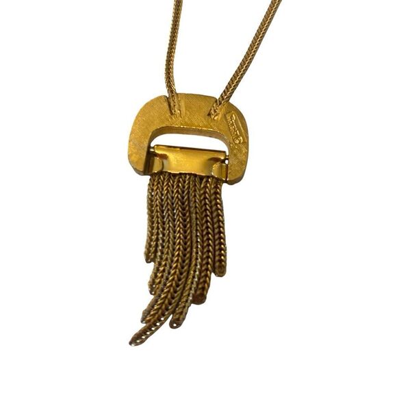 Vintage Trifari Bright Goldtone Small Pendant w/Fringe. - Picture 7 of 8